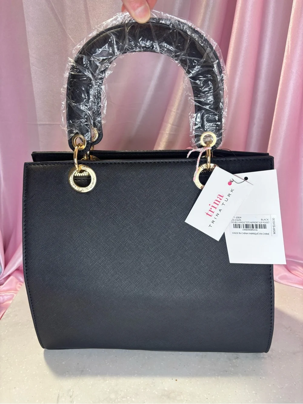 Trina Turk Black Structured Top-Handle with crossbody strap